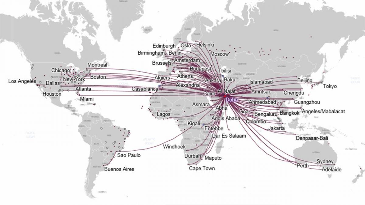 mapa de ruta amb qatar airways