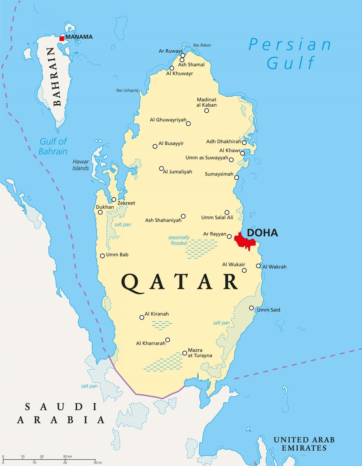 qatar mapa amb les ciutats