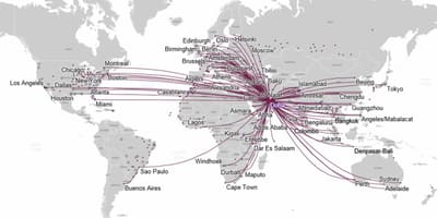 Qatar airways mapa de ruta a europa